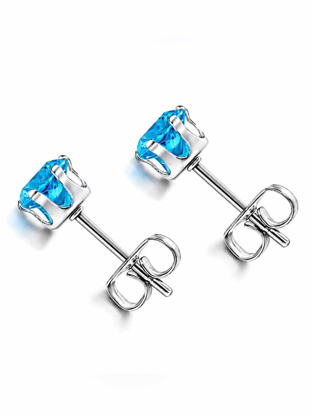 Aqua Blue CZ Stud Earrings  Stainless Steel